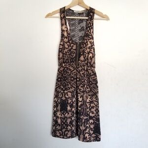 UO Kimchi Blue Black Tan Lace Roses Floral Print Racerback Dress Small